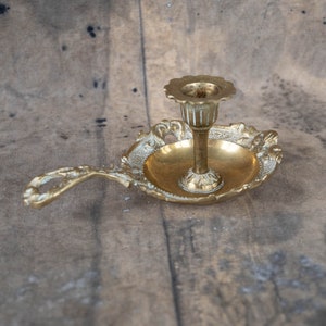 Ornate gold candlestick Vintage brass candle holder with handle Victorian candle stick