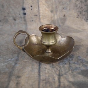 Chamber candle holder Vintage brass candlestick holder with handle Dark academia