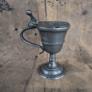 Pewter goblet with lid - Metal wine goblet - Altar ceremonial ritual chalice - Medieval wedding cup