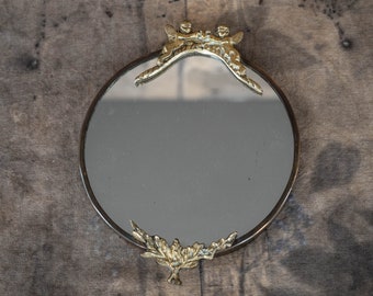 Cherub wall mirror - Retro ornate brass mirror - Baroque wall decor