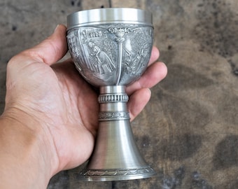 Pewter goblet Altar chalice Medieval wedding cup