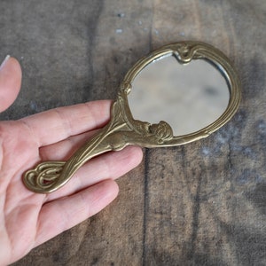 Small hand mirror Vintage gold handheld mirror Vanity makeup decor image 1