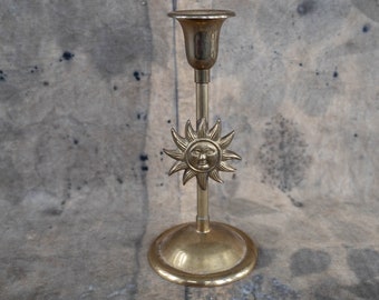 Celestial altar candle holder - Vintage sunburst candlestick for Witchy home decor - Sun candleholder for boho room decor