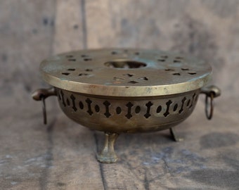 Sage smudge bowl Vintage incense burner Brass offering dish