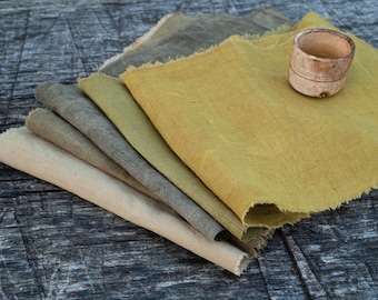 Chabu tea runner - Linen tea mat olive green plant dyed - Earthy linen placemat - Wabi sabi gift