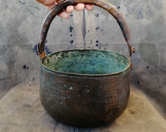 Caldero de cobre grande - Olla de cobre rústica antigua - Altar de bruja wicca - Herramienta de cocina medieval