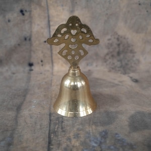 Brass hand bell Small ornate bell Vintage alter decor Meditation bell Gift for witch friend Gold altar bell