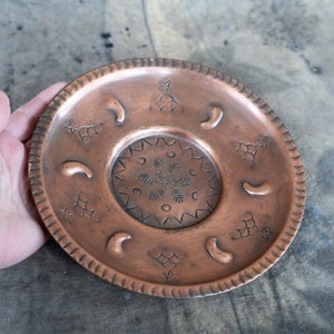 Celestial candle plate Copper inscence holder tray Moon offering dish Oriental boho interior Witchy altar decor Spiritual gift