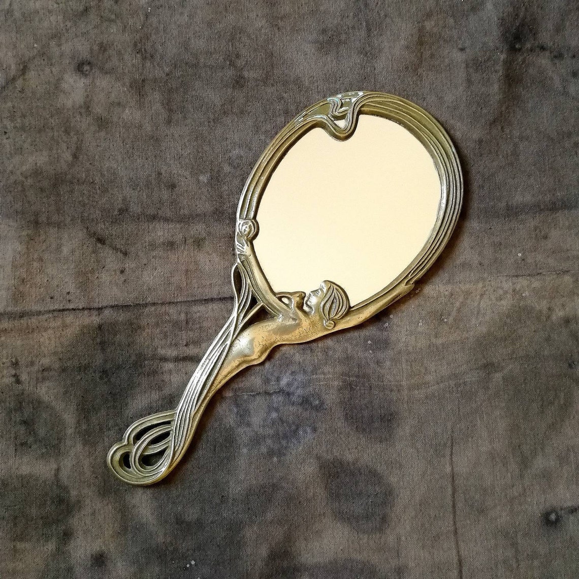 Art nouveau hand mirror French hand mirror Brass vanity mirror Etsy