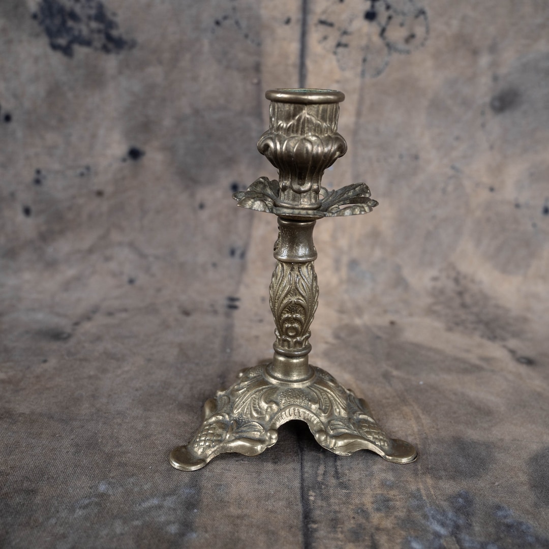 Baroque Candlestick Brass Flower Candle Holder Vintage Altar