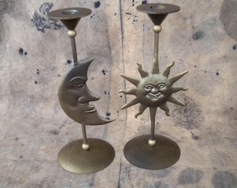 ENSEMBLE de bougeoirs célestes bohèmes vintage - Chandelier soleil et lune - Décoration d'autel fantaisiste - Cadeau spirituel de sorcellerie