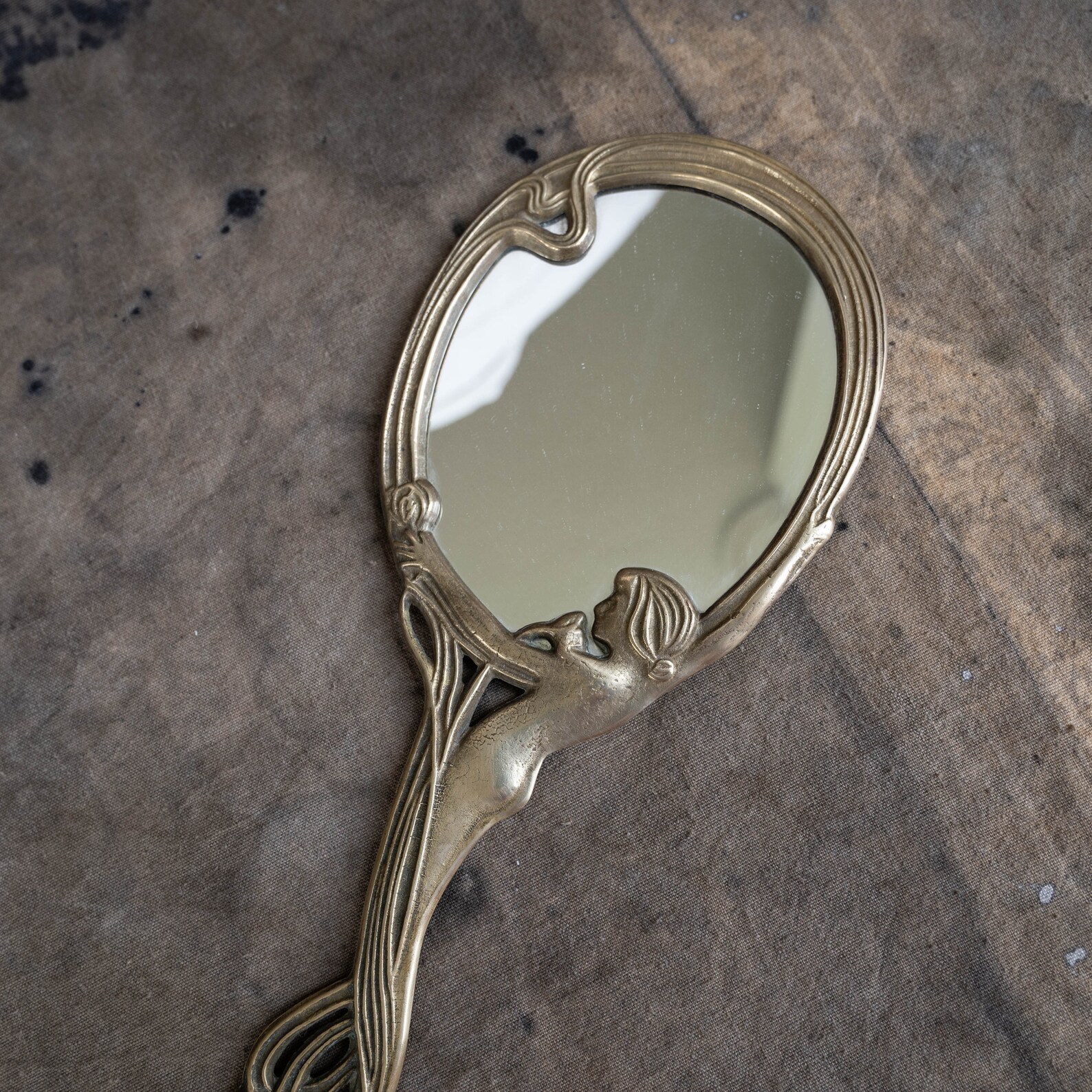 Art Nouveau Hand Mirror French Hand Mirror Brass Vanity Mirror Etsy