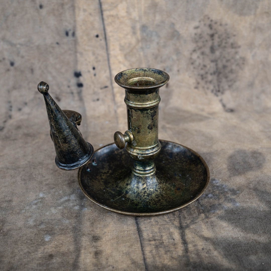 Vintage Chamberstick Brass Chamber Candle Holder With Handle Victorian Candleholder With Snuffer