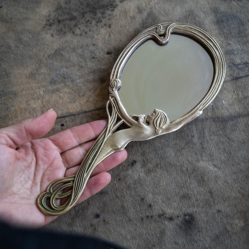 Art Nouveau Hand Mirror French Hand Mirror Brass Vanity Mirror - Etsy