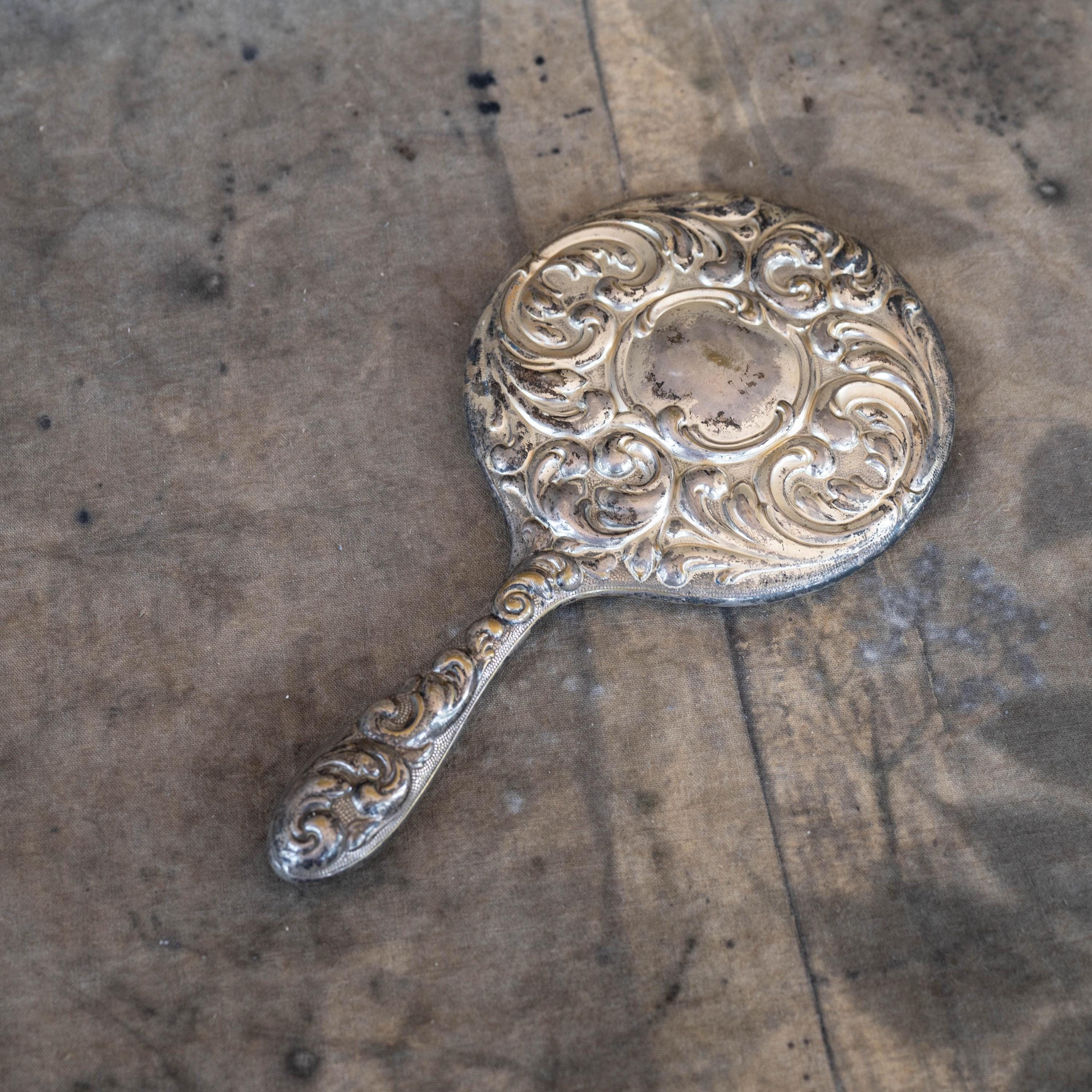 アンティークシルバー手鏡 Antique silver plated hand mirror - Etsy 日本