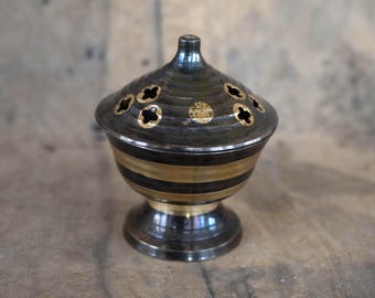 Incensário de latão – Incensário vintage com tampa – Tigela para oferendas rituais – Presente cerimonial espiritual