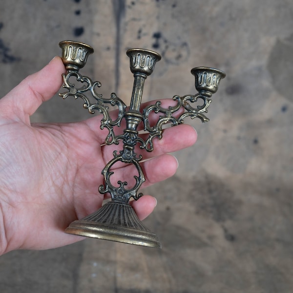 Small triple candle holder Chime candlestick Pewter ornate candleholder
