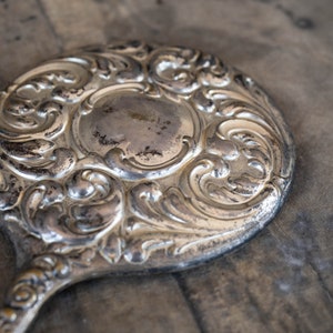 Art deco hand mirror Art nouveau silver handheld mirror