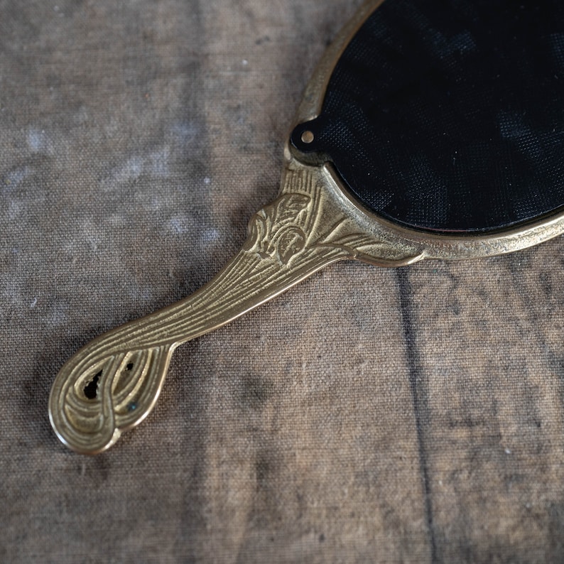 Small hand mirror Vintage gold handheld mirror Vanity makeup decor image 4