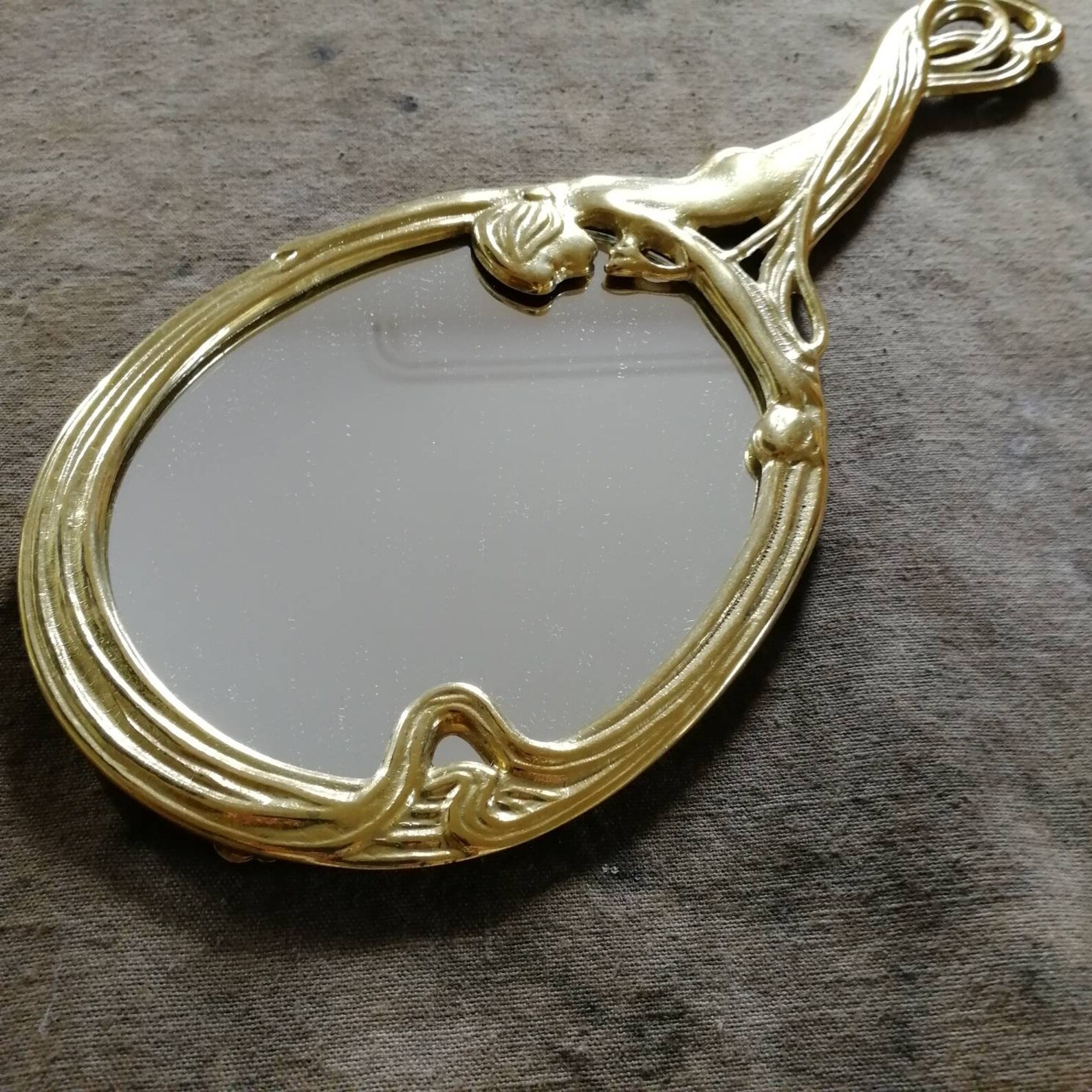 Art Nouveau Hand Mirror French Hand Mirror Brass Vanity Mirror Etsy