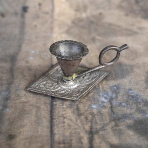 Small silver chamberstick Antique floral candlestick Ornate candle holder with handle Victorian eclectic style interior Housewarming gift