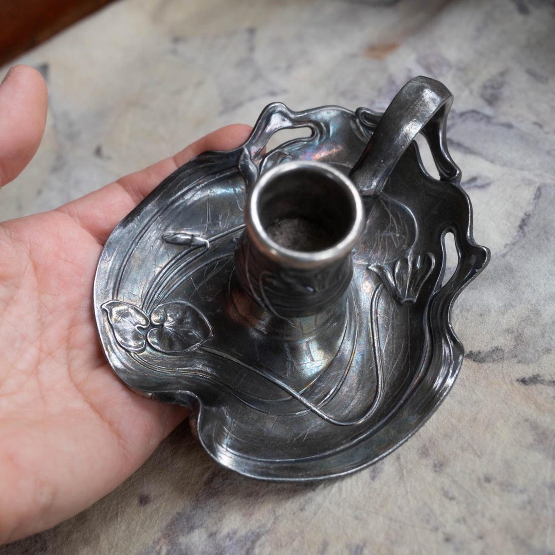 antique-art-nouveau-candle-holder-pewter-silver-plated-original