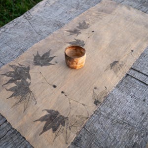 Earthy linen tea runner Chabu for gongfu tea ceremony Japanese maple momiji dyed tea mat Natural botanical altar cloth Sustainable gift