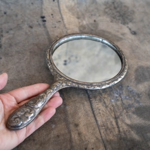 Art deco hand mirror Art nouveau silver handheld mirror