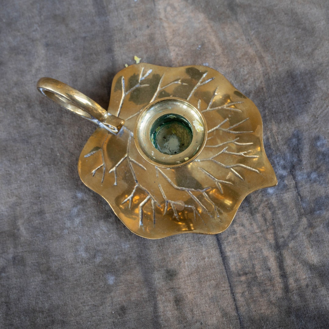 Brass Flower Candle Holder With Handle Vintage Ornate Etsy