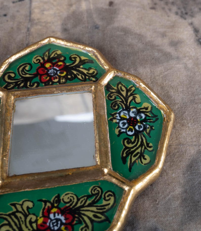 Vintage accent wall mirror Small decorative peruvian mirror Hand painted mirror image 16