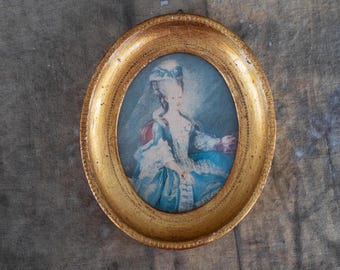 Oval gold wall picture frame - Vintage gilded wool photo holder - Italien florentine decor