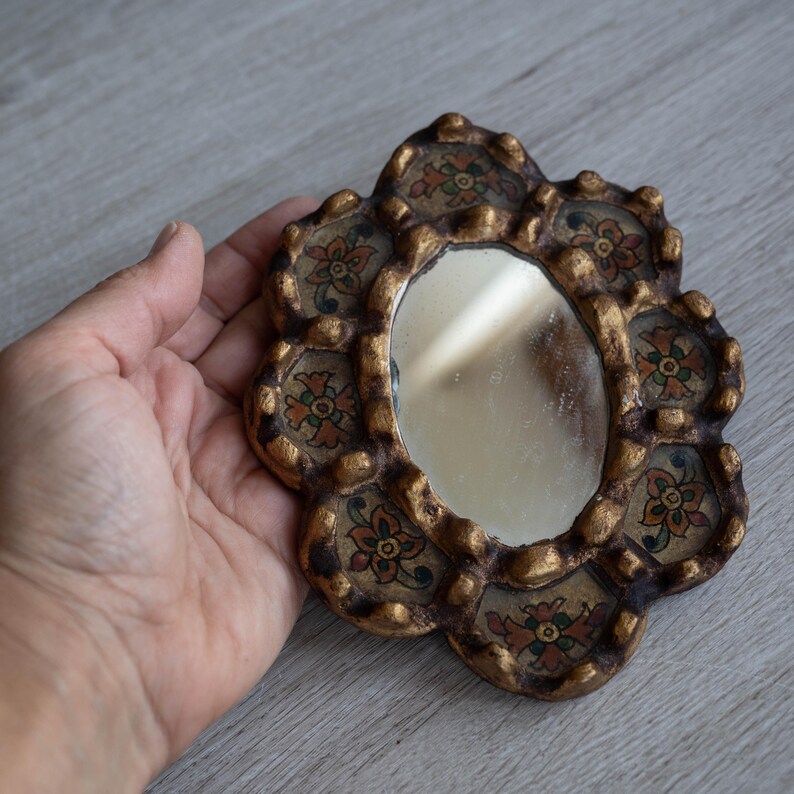Vintage accent wall mirror Small decorative peruvian mirror Hand painted mirror image 11