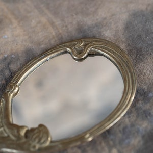 Small hand mirror Vintage gold handheld mirror Vanity makeup decor image 5