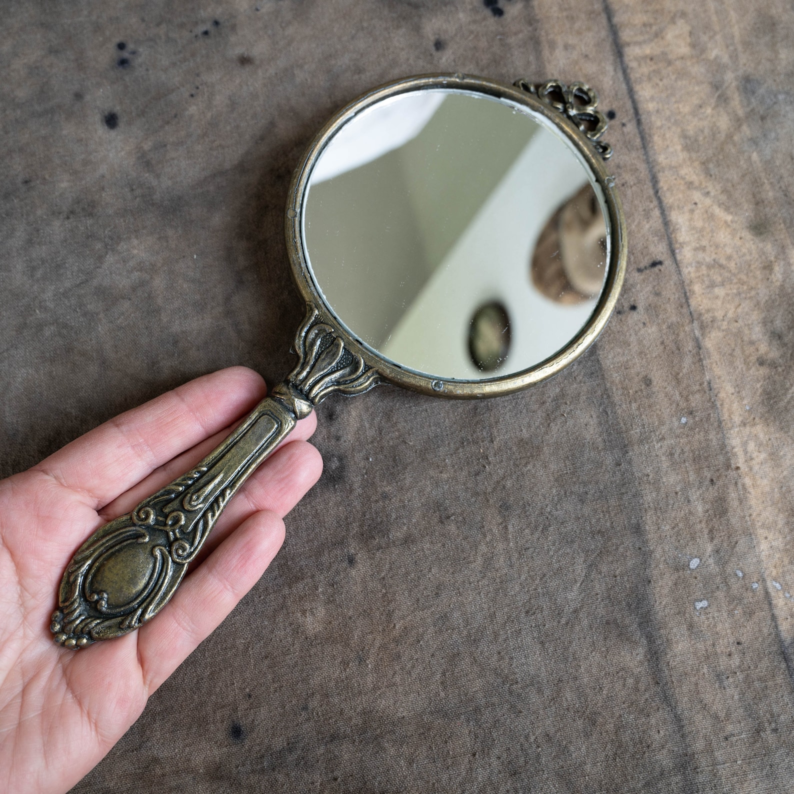 Vintage Brass Hand Mirror With Handle Gold Hand Held Mirror Etsy