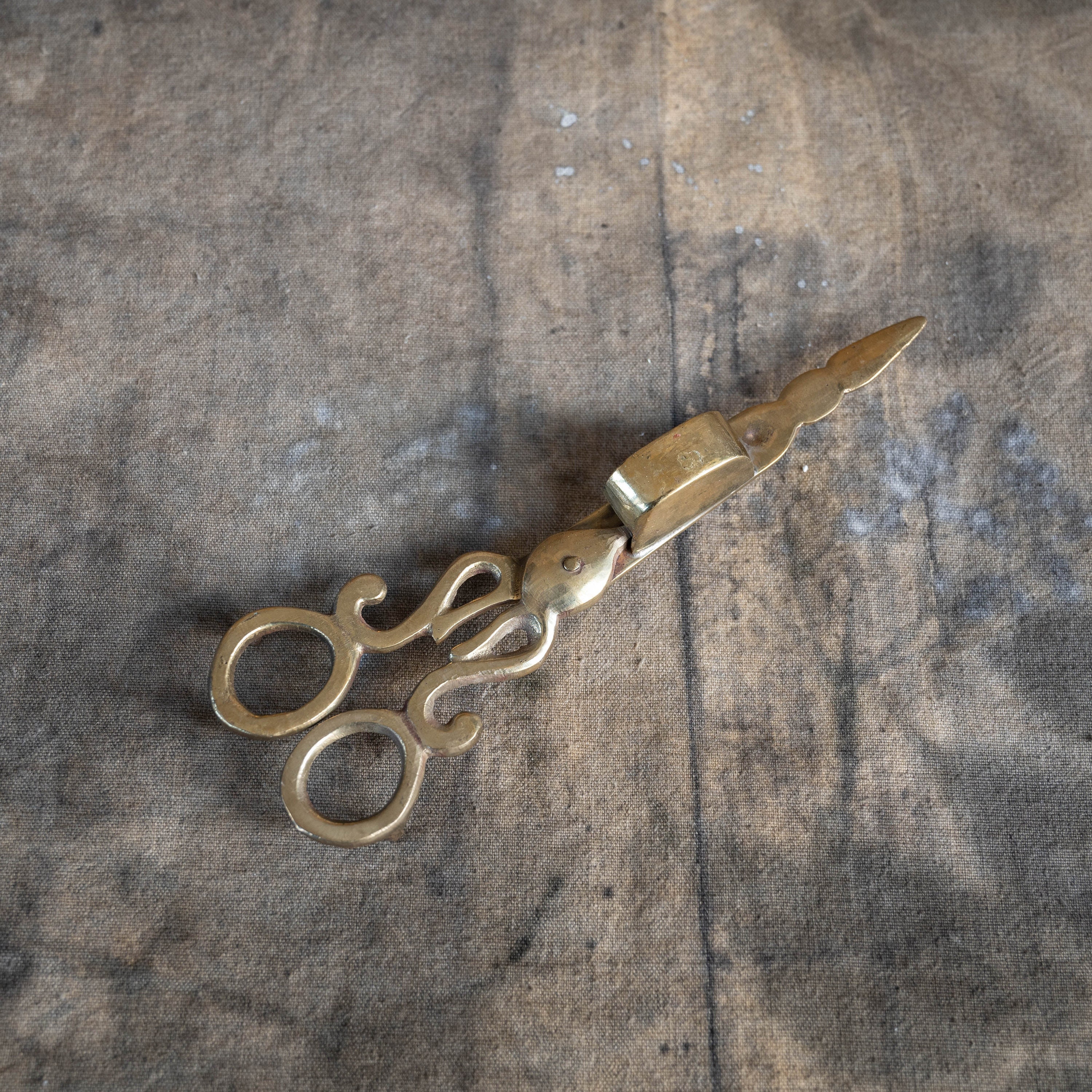 Candle Wick Trimmer Scissors, Carved Brass, India, Vintage