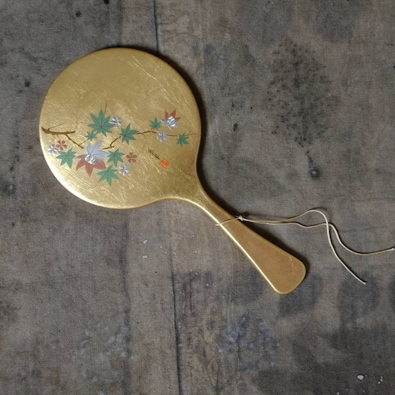 Gold vintage hand mirror Japanese mirror Etsy