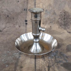 Vintage silver chamberstick - Retro pushup candle holder with drip tray Victorian candlestick - Rustic home decor - Housewarming gift