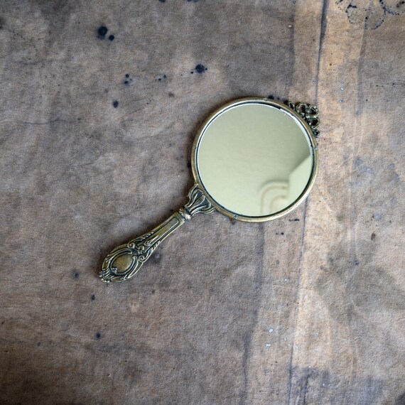 Vintage Brass Hand Mirror With Handle Gold Hand Held Mirror Etsy
