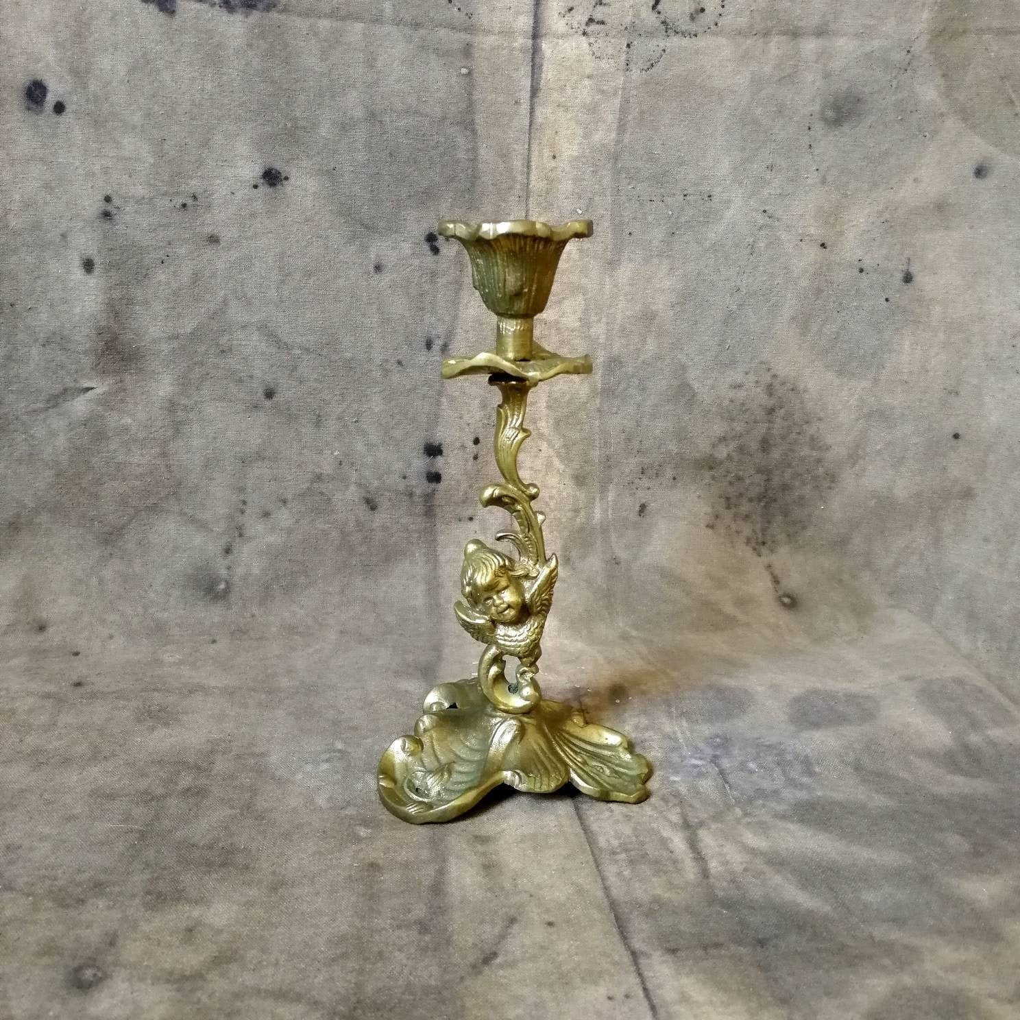 Vintage cherub candle holder Brass ornate candlestick holders Etsy