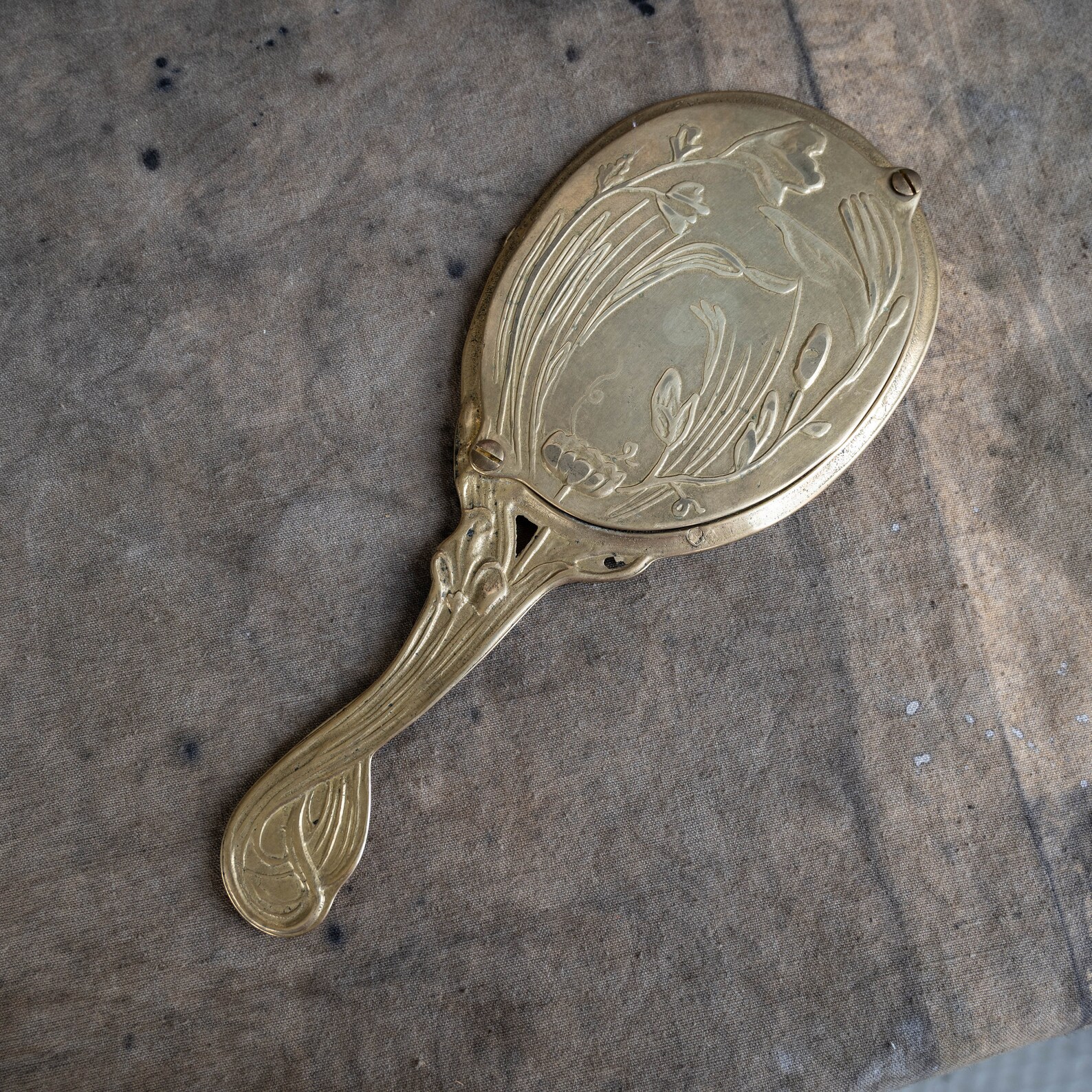 Art Nouveau Hand Mirror French Hand Mirror Brass Vanity Mirror Etsy