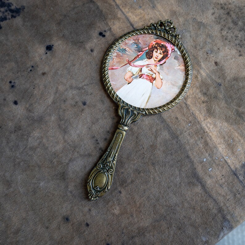 Vintage Brass Hand Mirror With Handle Gold Hand Held Mirror Etsy