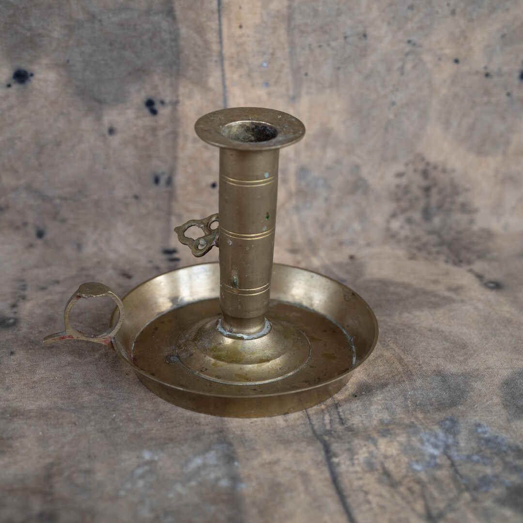 Vintage Chamberstick Brass Chamber Candle Holder With Handle Gold Victorian Candleholder Push up