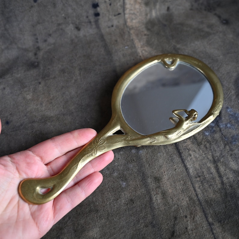 Art Nouveau Hand Held Mirror With Handle Dressing Table Decor Etsy