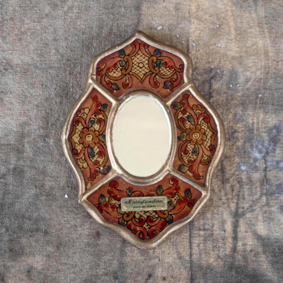 Vintage accent wall mirror Small decorative peruvian mirror Hand painted mirror