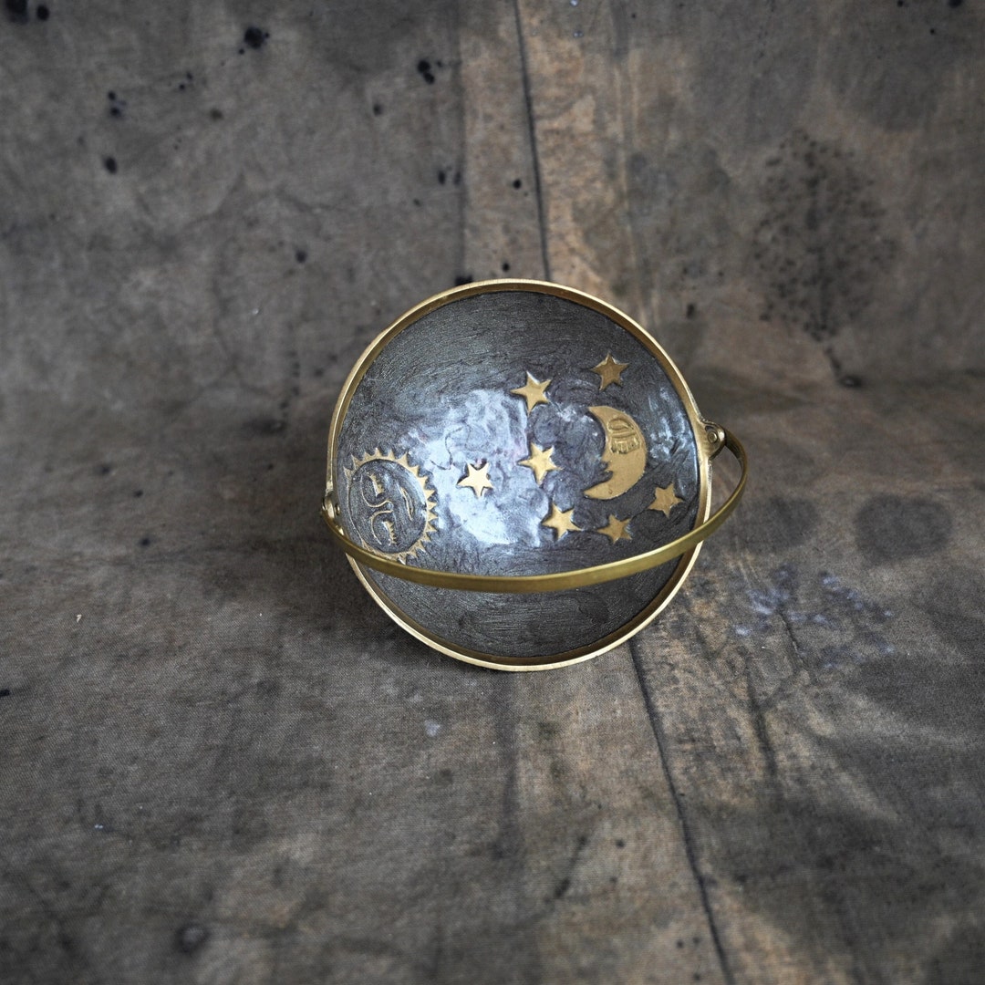 Celestial Dish Vintage Sun Moon and Star Offerings Bowl Enameled Altar