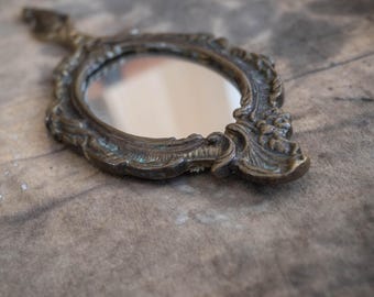 ビクトリア朝のハンドル付き手鏡、装飾的な手持ちミラー、アンティーク