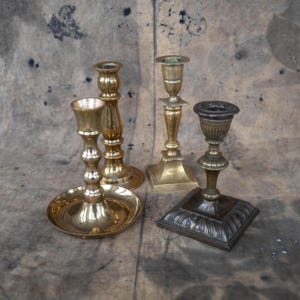 Chamber candlestick holder Vintage gold tapered candle holder Dark academia