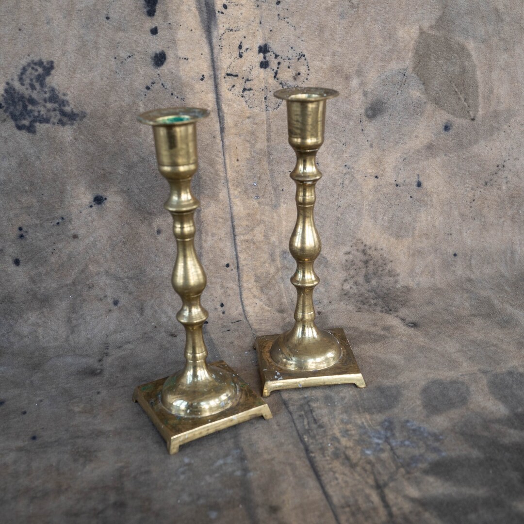 PAIR Brass Candle Holders Gold Candlesticks Set of 2 Metal