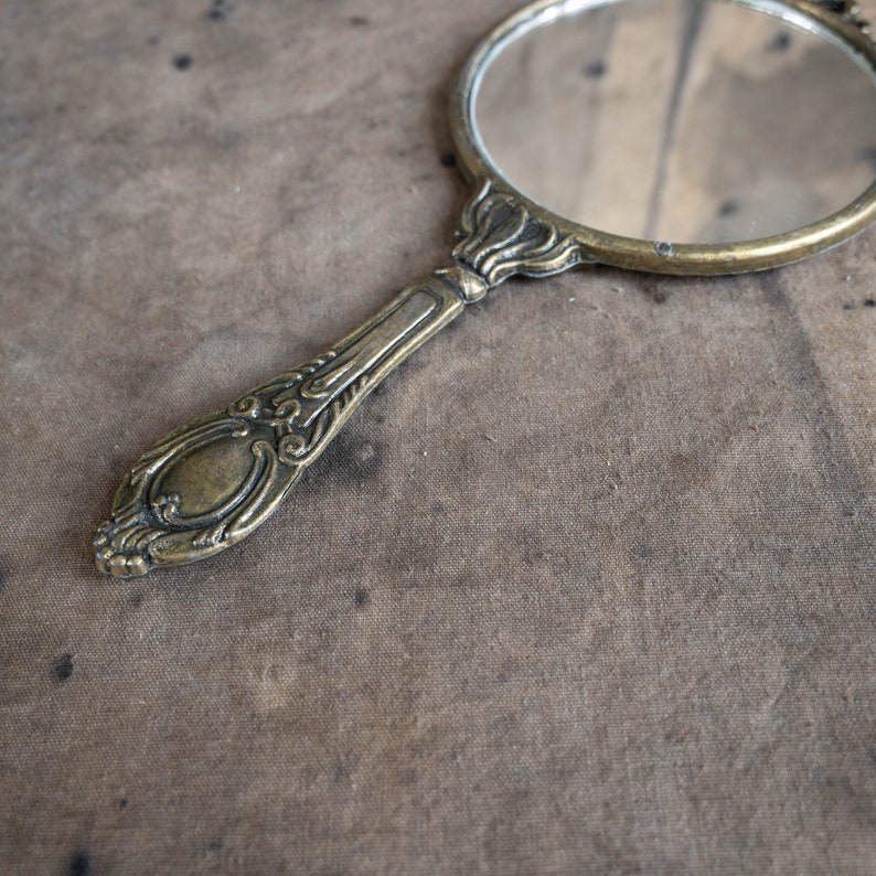 Vintage Brass Hand Mirror With Handle Gold Hand Held Mirror Etsy
