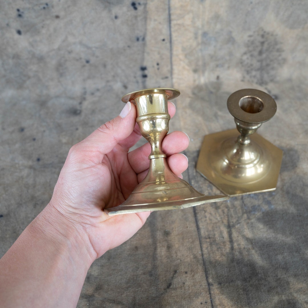 PAIR Brass Candle Holders Gold Candlesticks Set of 2 Metal Etsy